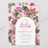 熱帯ピンクの赤ちゃんシャワー 招待状 (正面/裏面)