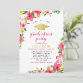 熱帯ピンクの金ゴールドハイビスカス花卒業 招待状 (スタンド正面)