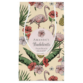 熱帯ピンクフラミンゴとハイビスカスバチェロレッテ スモールペーパーバッグ