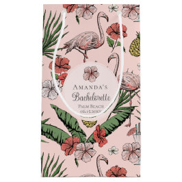熱帯ピンクフラミンゴとハイビスカスバチェロレッテ スモールペーパーバッグ