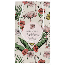 熱帯ピンクフラミンゴとハイビスカスバチェロレッテ スモールペーパーバッグ