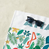 熱帯ピンクフラミンゴと熱帯葉の模様 ビーチタオル (インサイチュ)