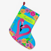 熱帯ピンクフラミンゴカラフルフロリダモダンおもしろい ラージクリスマスストッキング (正面 (吊り時))