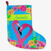 熱帯ピンクフラミンゴカラフルフロリダモダンおもしろい ラージクリスマスストッキング (正面)