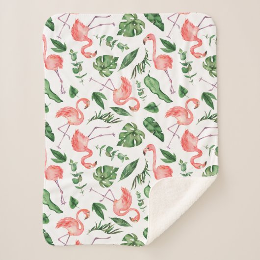 熱帯ピンクフラミンゴパターンv2 シェルパブランケット (正面)