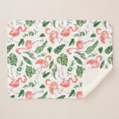 熱帯ピンクフラミンゴパターンv2 シェルパブランケット (正面(横))