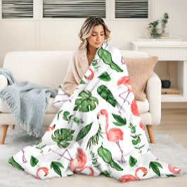 熱帯ピンクフラミンゴパターンv2 フリースブランケット