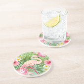 熱帯ピンクフラミンゴフローラパーム葉ス夏 コースター (側面)