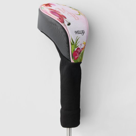 熱帯ピンクフラミンゴモノグラム ゴルフヘッドカバー (アングル)