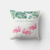 熱帯ピンクフラミンゴモンステラ葉スウォーターカラー クッション (正面)