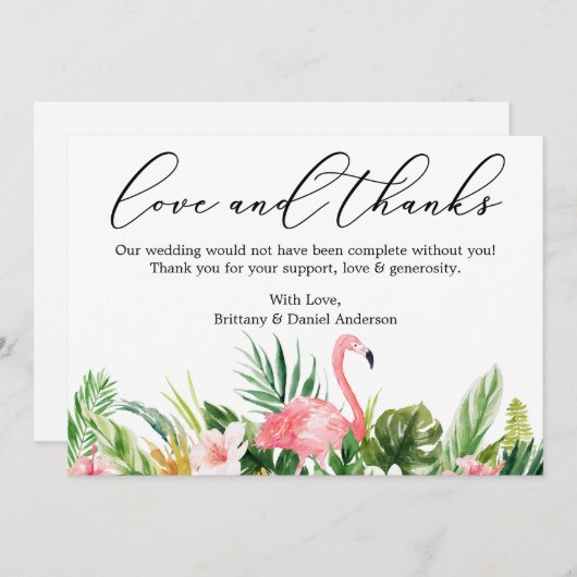 熱帯ピンクフラミンゴ感謝していの書道ラブ|過去記事 サンキューカード (正面/裏面)