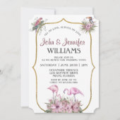 熱帯ピンクフラミンゴ金ゴールド誓の更新 招待状 (正面)