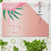 熱帯ピンクフラミンゴ キッチンタオル (折り畳み)