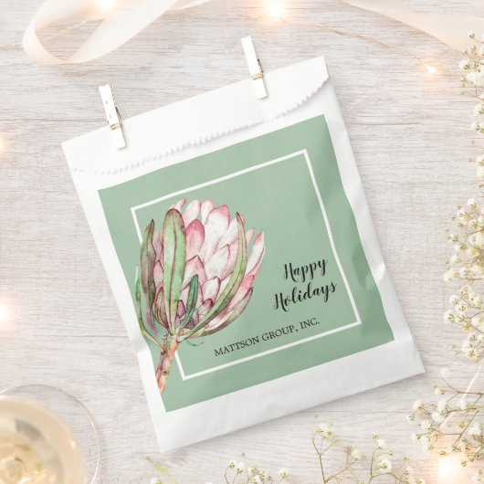 熱帯ピンクプロテアフローラ治療パーティー フェイバーバッグ (クリップ留めされた状態)