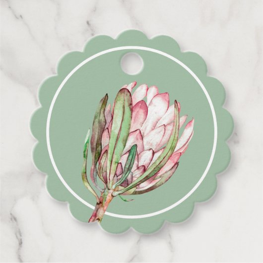 熱帯ピンクプロテアフローラ鱗片状パーティー フェイバータグ (正面)