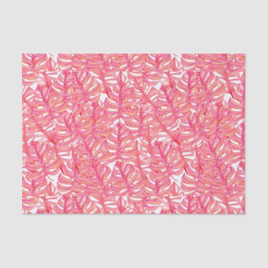 熱帯ピンクモンステラ葉植物 薄葉紙 (正面)
