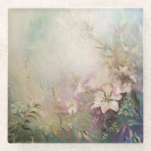 熱帯ピンク白色フローラ ガラスコースター (正面)