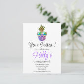 熱帯ピンク紫パイナップルバチェロレッテ招待状 ポストカード (スタンド正面)