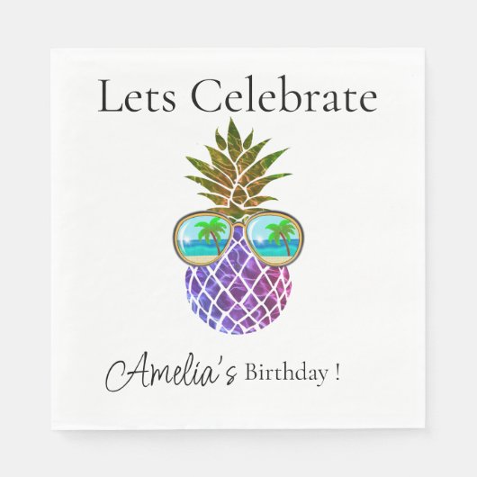 熱帯ピンク紫パイナップル スタンダードランチョンナプキン (正面)