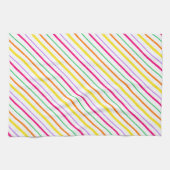 熱帯ピンク緑オレンジ色の黄色ストライプの色。当たり キッチンタオル (横)