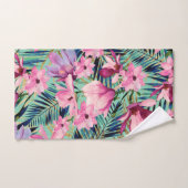 熱帯ピンク色のネイビーブルーアクア金ゴールドモダンフローラ ハンドタオル (ハンドタオル)