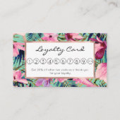熱帯ピンク色のネイビーブルーアクア金ゴールドモダンフローラ ロイヤリティカード (正面)