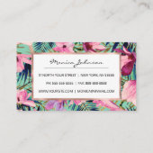 熱帯ピンク色のネイビーブルーアクア金ゴールドモダンフローラ 予約カード (裏面)