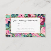 熱帯ピンク色のネイビーブルーアクア金ゴールドモダンフローラ 予約カード (正面)