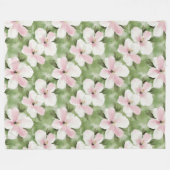 熱帯ピンク色の白い花 フリースブランケット (正面(横))