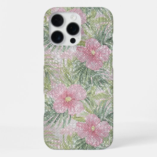 熱帯ピンク色の花がキラキラ輝く iPhoneケース (裏面)
