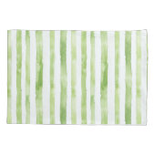 熱帯ピンク色の花が緑ストライプ色 枕カバー (裏面-左)