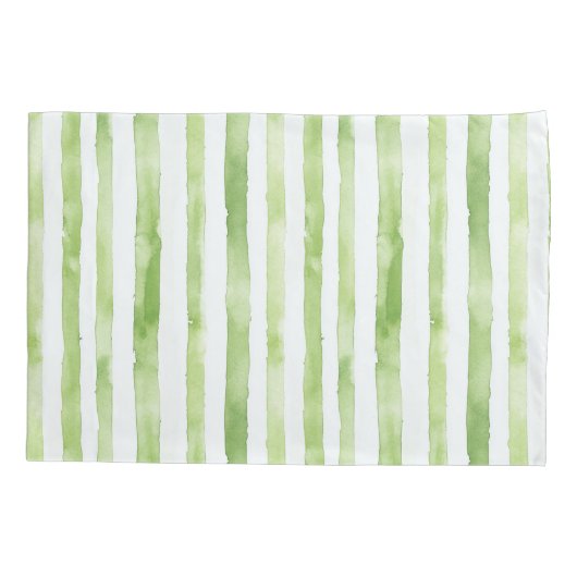 熱帯ピンク色の花が緑ストライプ色 枕カバー (裏面-左)