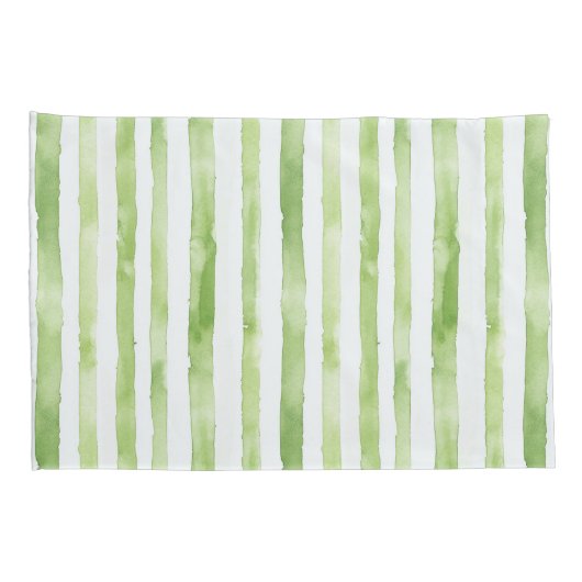 熱帯ピンク色の花が緑ストライプ色 枕カバー (裏面-右)