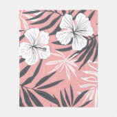 熱帯ピンク色の花 フリースブランケット (正面)