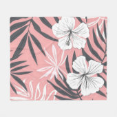 熱帯ピンク色の花 フリースブランケット (正面(横))