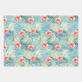 熱帯ピンク色の黄色いハイビスカスの花 ラッピングペーパーシート (正面3)