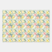 熱帯ピンク色の黄色いハイビスカスの花 ラッピングペーパーシート (正面2)