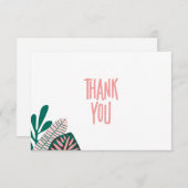 熱帯ピンク葉色の赤ちゃんシャワーサンキューカード サンキューカード (正面/裏面)