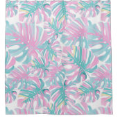 熱帯ピンク葉色 シャワーカーテン (正面)