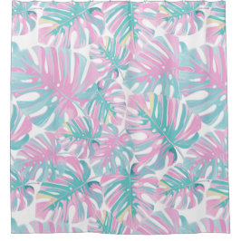 熱帯ピンク葉色 シャワーカーテン
