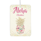 熱帯ピンク金ゴールドパイナップルパーソナライズされたフローラ カーエアーフレッシュナー (正面)