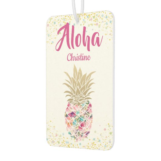 熱帯ピンク金ゴールドパイナップルパーソナライズされたフローラ カーエアーフレッシュナー (左)
