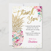 熱帯ピンク金ゴールドパイナップルフローラ サンキューカード (正面)