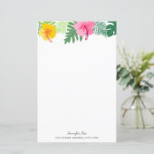 熱帯ピンク黄色のハイビスカス植物文房具 (スタンド正面)