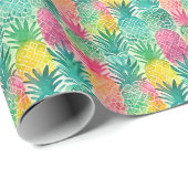 熱帯ピンク黄色オレンジグリーンのパイナップル ラッピングペーパー (ロールコーナー)