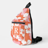 熱帯ピーチハイビスカスモノグラムパーソナライズされた スリングバッグ (右コーナー)