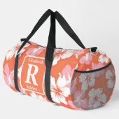 熱帯ピーチハイビスカスモノグラムパーソナライズされた ダッフルバッグ (右コーナー)