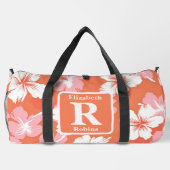 熱帯ピーチハイビスカスモノグラムパーソナライズされた ダッフルバッグ (裏面)