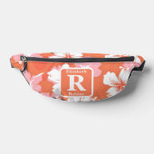 熱帯ピーチハイビスカスモノグラムパーソナライズされた ファニーパック (レイダウン)