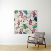 熱帯ファンタジー：フラミンゴ葉パターン タペストリー (インサイチュ(横))